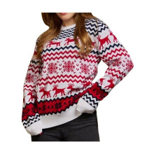 Couples' Casual Christmas Sweater Raglan Sleeve Crew Neck Knitted Pullover Comfy Warm Fall Tops White (Women) S