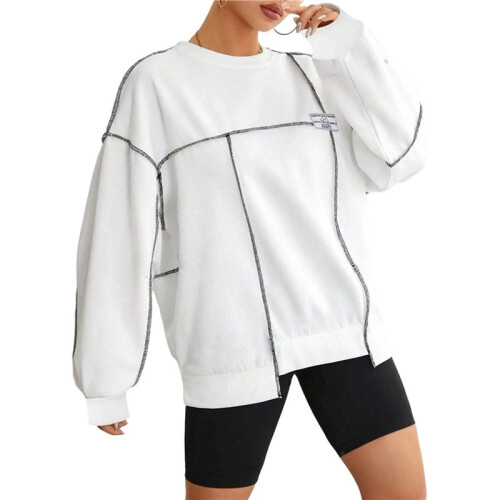 Women Long Sleeve Sweathirts Pullover Tops White M