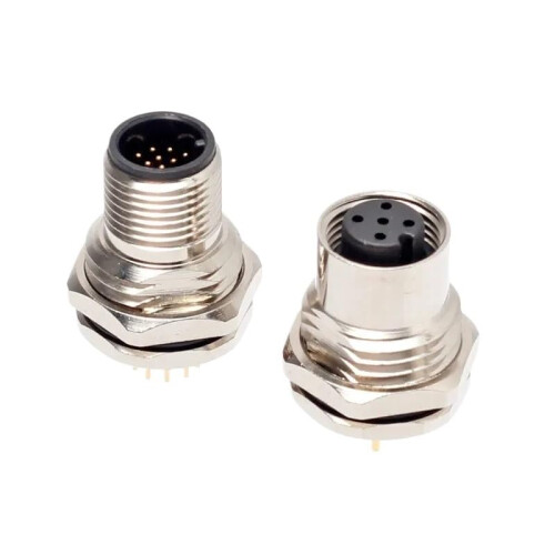 M12 4 Pin Female Connector IP67 Waterproof Backmount Screw Locking Sensor Socket for Automation