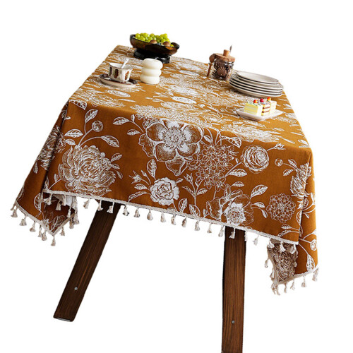 Flower Tablecloth Premium Polyester-150 150cm Warm brown