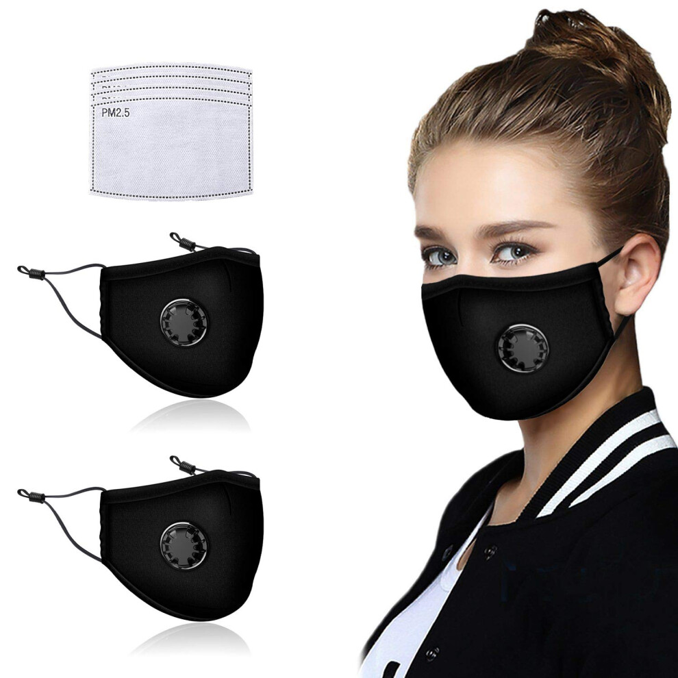 2 Pack Reusable Black Face Mask For Adults, Washable 3 Layer Cotton Design With Activated Carbon Filters 9310869803850