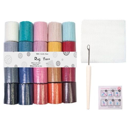 Beginner Carpet Making Set With 20 Color Acrylic Yarn Hook-03