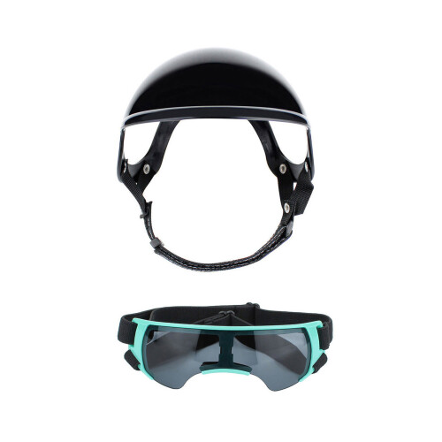 Adjustable Dog Protective Helmet and Goggles Set For-Blue
