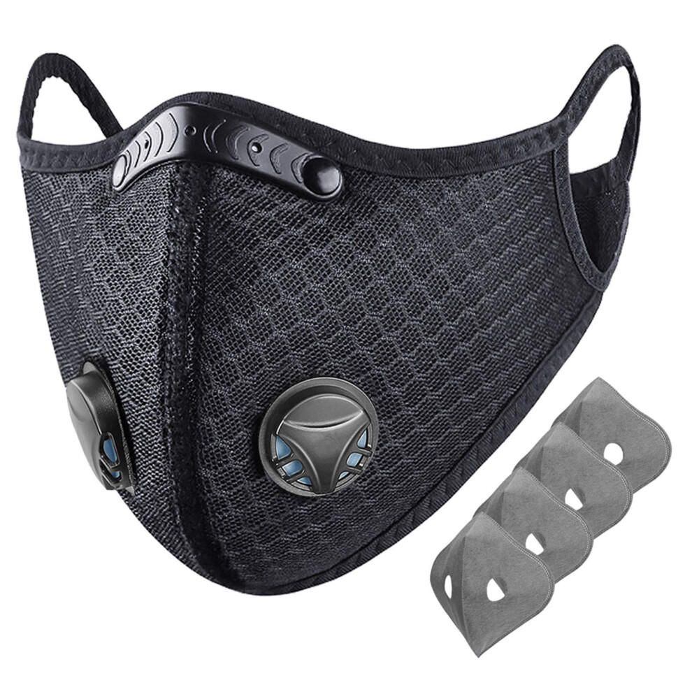 Reusable Dust Mask With Replaceable Carbon Filters, Washable Anti Pollution Face Mask For Running, Cycling, Outdoor Activities (1 Mask + 4 Filters) 9310869803997