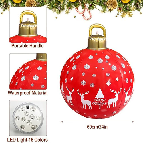 Light-Up Inflatable Christmas Balls Red 24 inch 2 pcs 2