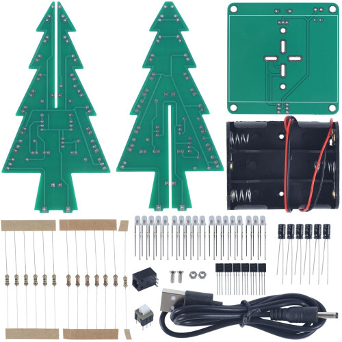 Flashing Christmas Tree Kit with Colorful LEDs, 3D DIY Electronic Soldering Practice Educational Module 1
