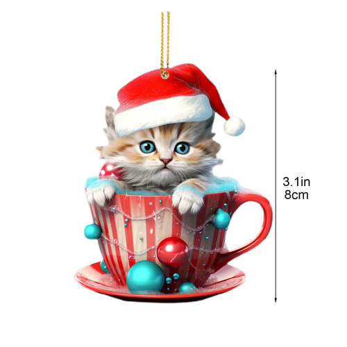 Kawaii katte-tekopp julepynt med snøfnugg, 2