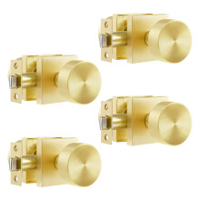 4 Pack Modern Satin Brass Door Knobs, Square Passage Door Knob Set for Interior Hall Closet