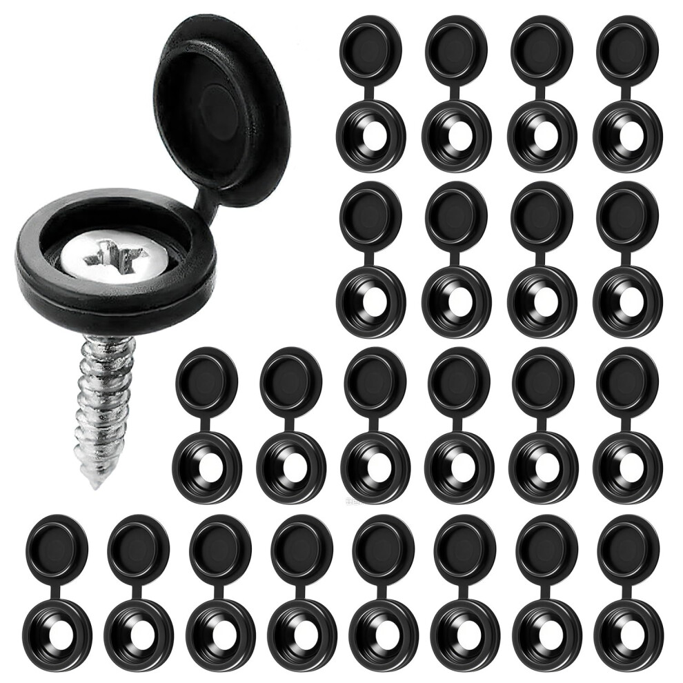 100Pcs Black Plastic Screw Hole Covers For Furniture, Hinged Snap On Caps For Self Tapping Screws 9310869804758