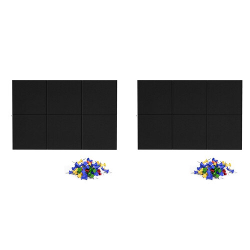 Cork Board Alternative, 12 Pack  Wall Tiles with 100 Pushpins, Black Cork Boards for Walls Cork Board