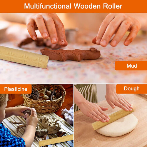 Pottery Tools Texture Clay Modeling Pattern Rollers Set Wooden Handle Pottery Tool Kit with Patterns D 2