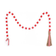 Christmas wood bead garland with tassel 6 feet