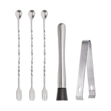 Cocktailmuddler och barskedsset i rostfritt stål, 5 delar