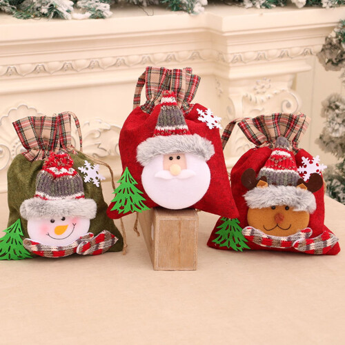 Sacola de presente de Natal com cordão para doces, 12 unidades