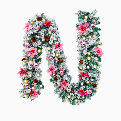 White flocked Christmas garland for staircase 2m