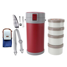 Roestvrijstalen geïsoleerde lunchbox met eetaccessoires- Rood