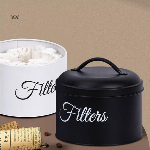 Coffee Filter Holder, Basket Coffee Filter Storage with Lid, Round Coffee Filter Container for Counter,White 1