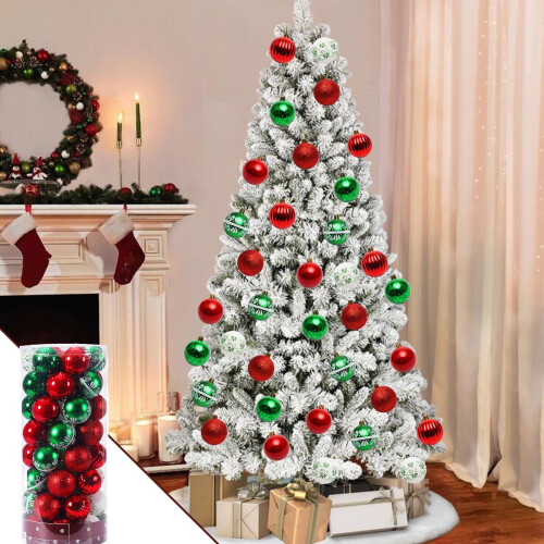 50pcs Red Plastic Christmas Baubles 6cm