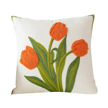 Poaug kussensloop 18x18 cm met bloemenborduurwerk en kwastje (1 stuk)