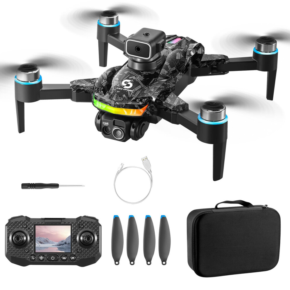 1080P Camera Drone For Adults With Dual Hd Cameras, Brushless Motor, Obstacle Avoidance, Lcd Display Black 9330225800989