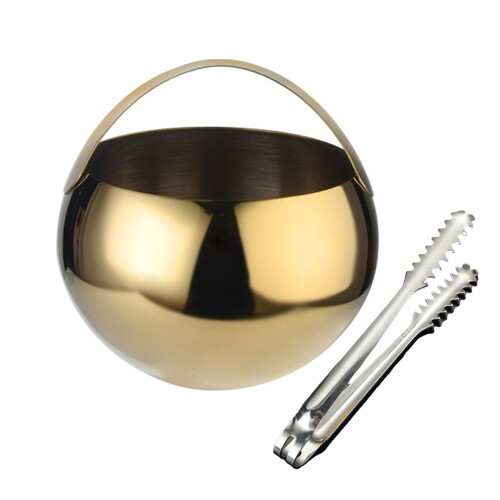 Stainless Steel Round Ice Buckets 2L Capacity For Home-Gold