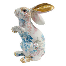 Rabbit Figurine Resin Easter Ornament with Flower Pattern
