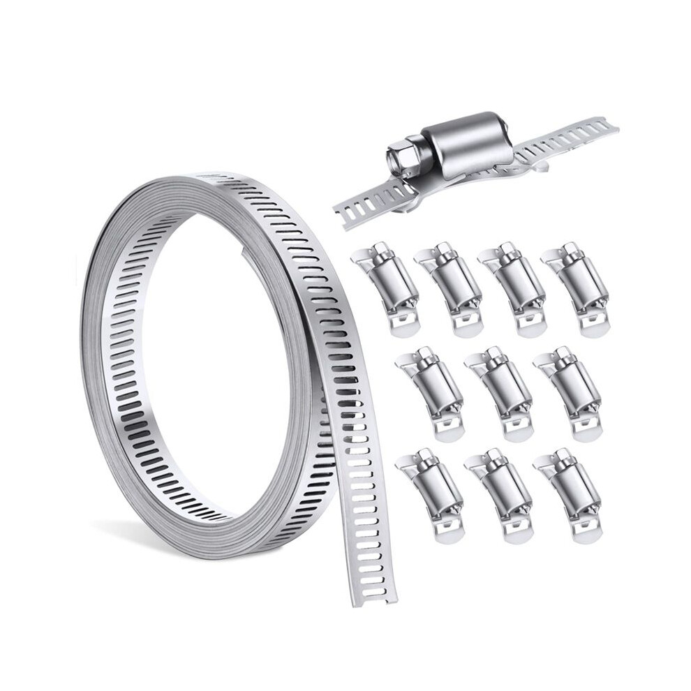Hose Clamp Stainless Steel Diy Clamp Hose Clamp Pipe Hose 9.84Ft Adjustable Band With 10 Pieces Attachment 4711612116992