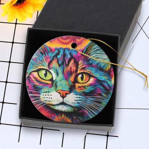 Ceramic Christmas Ornament – Cat & Yellow Daisy, 3 Inch 2