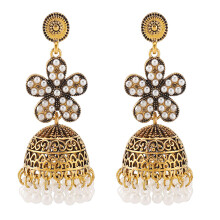 Sparkling Rhinestones Bohemian Earrings with-flower pearl gold