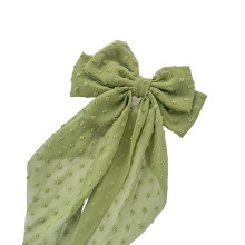 Soft Ribbon Fabric Large Round Dot Bows Hairclip Spring-Green