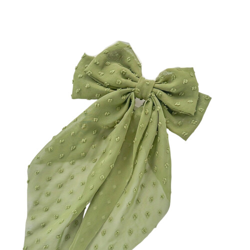 Soft Ribbon Fabric Large Round Dot Bows Hairclip Spring-Green