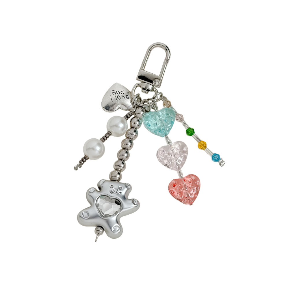 Miniature Cartoon Heart Bear Pendant Keychain Convenient 7754003969316