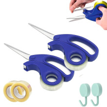 2 in 1 Scissors Tape Dispenser with Builtin Cutter for Office Desk and Gift Wrapping (2 Pack)