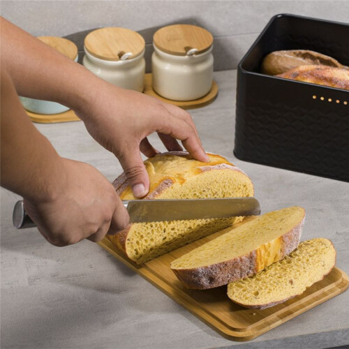 Bread Bin,Innovative Bread Box Thanks to Carbon Coating,with Integrated Ventilation Holes,Including Bamboo Lid Black 2