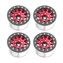RC Beadlock Wheels 1.55 Inch Aluminum Rims Red Black CNC Precision Fit for 1/10 RC Crawler Truck