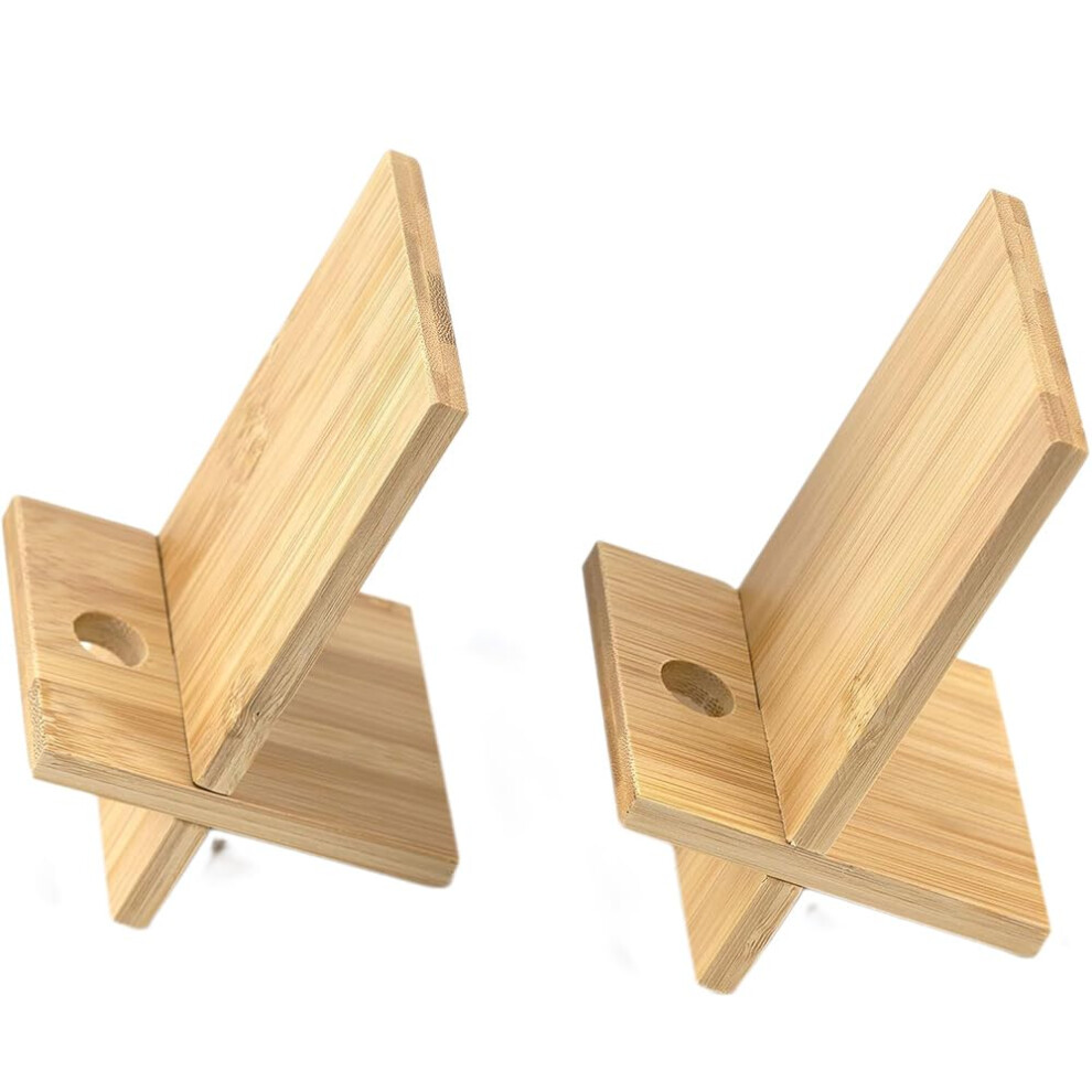 2 Pack Bamboo Phone Stand With Charging Hole, Detachable Wood Cell Phone Holder For Desk And Smartphone 9330225816607