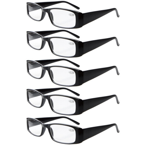 Blue Light Reading Glasses 5 Pack +3.50 Magnification for Men and Women, Spring Hinge Black Frame