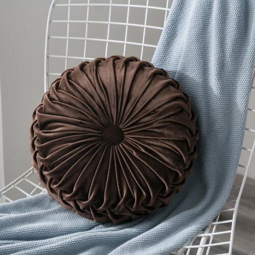 MarinaVida round velvet throw pillow, solid pumpkin color, 1