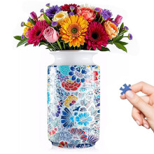 3D-Pusselvas för Vuxna, DIY-Blomvaspysselkit, DIY-Konstnärliga Blommor Byggklossar Heminredningsvas