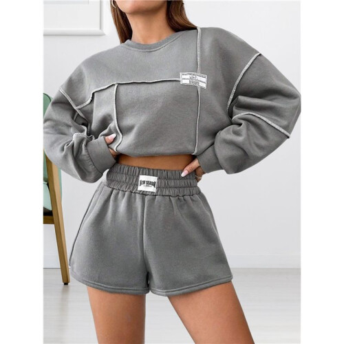 Women Long Sleeve Sweathirts Pullover Tops Gray XL 2
