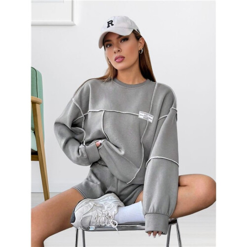 Women Long Sleeve Sweathirts Pullover Tops Gray XL 1
