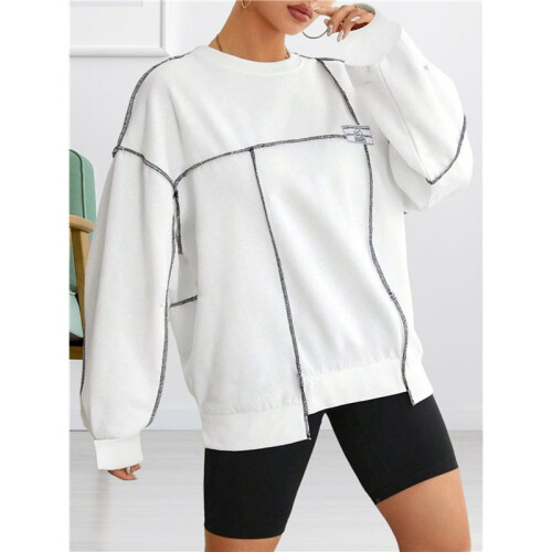 Women Long Sleeve Sweathirts Pullover Tops White M 1
