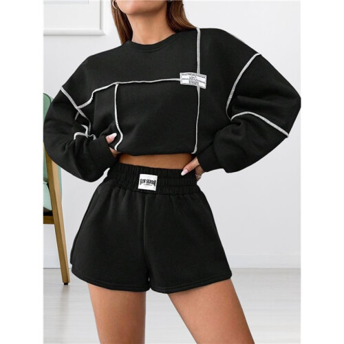 Women Long Sleeve Sweathirts Pullover Tops Black M 2
