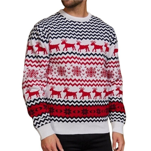 Couples' Casual Christmas Sweater Raglan Sleeve Crew Neck Knitted Pullover Comfy Warm Fall Tops White (Men) M 1