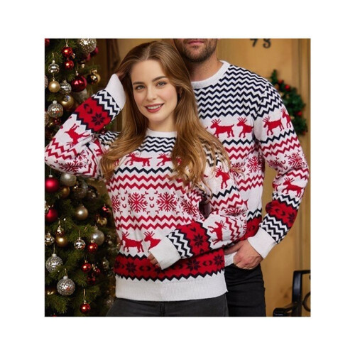 Couples' Casual Christmas Sweater Raglan Sleeve Crew Neck Knitted Pullover Comfy Warm Fall Tops White (Men) L 2