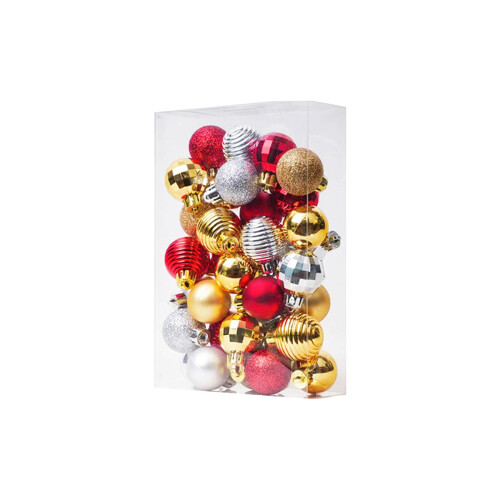 PAVEOS Christmas Baubles Set – 3cm Red & Silver Hexagonal 1