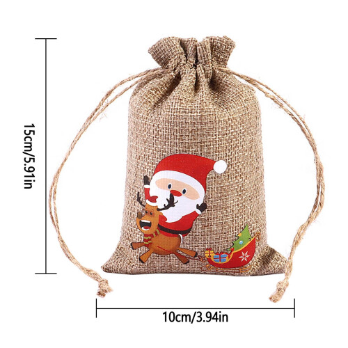 Saco de presente de Natal pequeno em linho com cordão 2