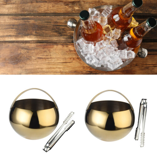 Modern 2L Round Ice Buckets Stainless Steel Beverage-Gold 1