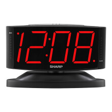 Sharp LED Alarm Clock Compatible Swivel Base Black Red