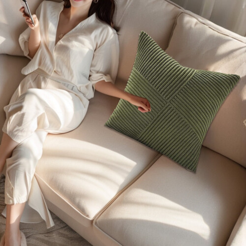 Funda de almohada de patchwork de pana, moderna, color liso, 18x18
